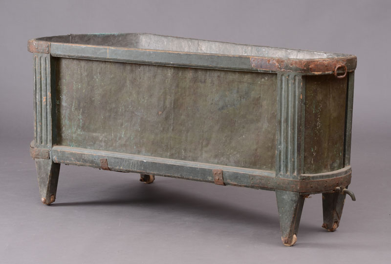 Appraisal: Grey Painted Zinc Trough-Form Tub Of trapezoidal form raised on