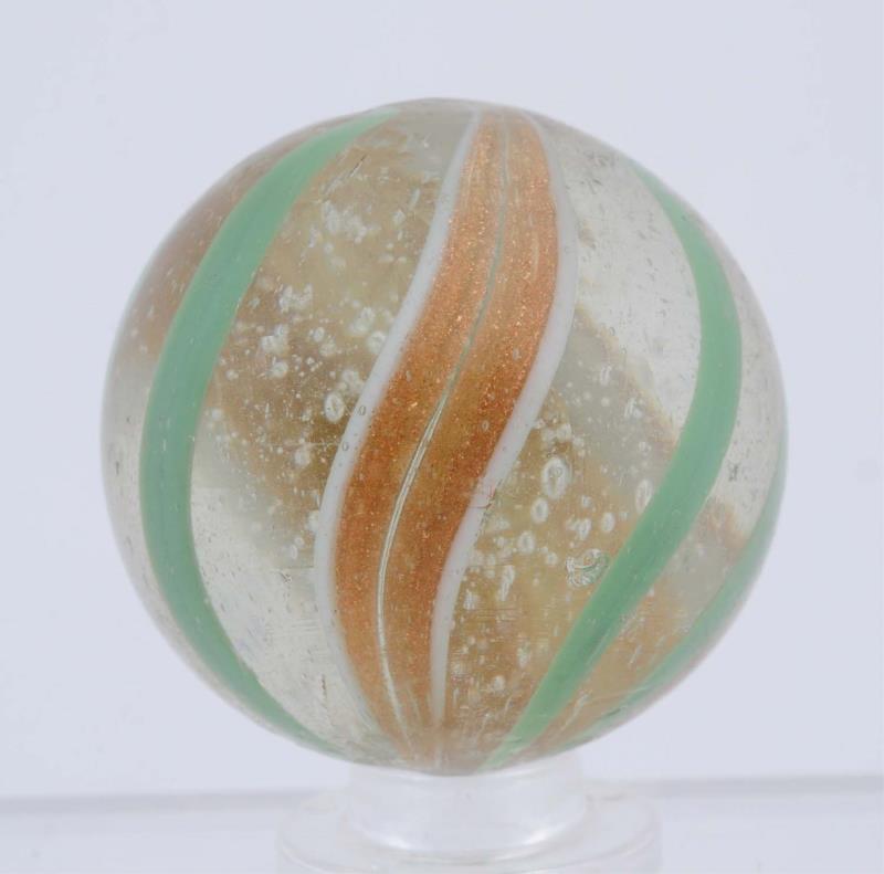 Appraisal: Large Clear Base Banded Lutz Marble Clear with mint green