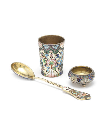 Appraisal: An early th century Russian silver-gilt and cloisonn enamelled salt