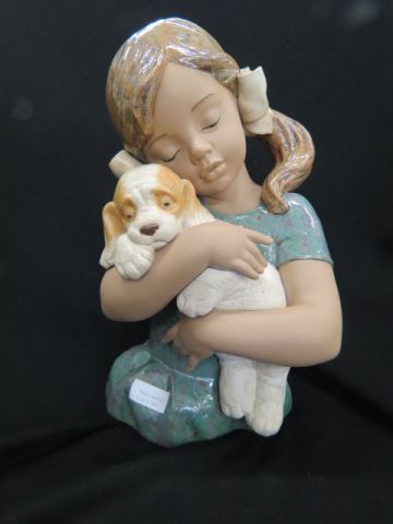 Appraisal: Lladro Porcelain Figurine of Young Girl Puppy Gres finish tall