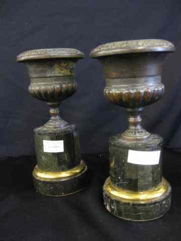 Appraisal: Pair of Bronze Marble Urns classical style '' tall th