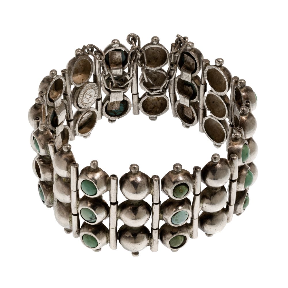 Appraisal: WILLIAM SPRATLING STERLING SILVER AND TURQUOISE BRACELETc having round cut