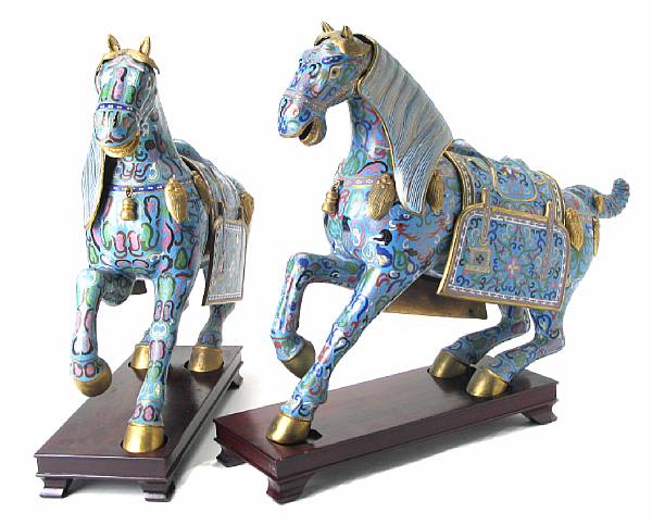 Appraisal: A pair of Chinese cloisonne enamel horses together with stands