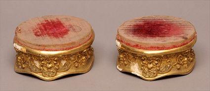 Appraisal: PAIR OF ROCOCO-STYLE GILTWOOD STANDS Each with velvet-covered round top