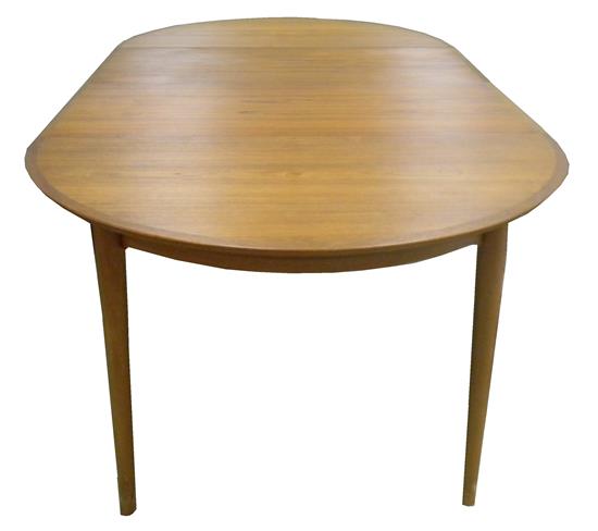 Appraisal: Mid-century Danish round dining table with tapering columnar legs teak