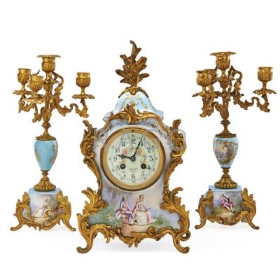 Appraisal: FRENCH PORCELAIN AND GILT METAL MANTEL CLOCK SET With garniture