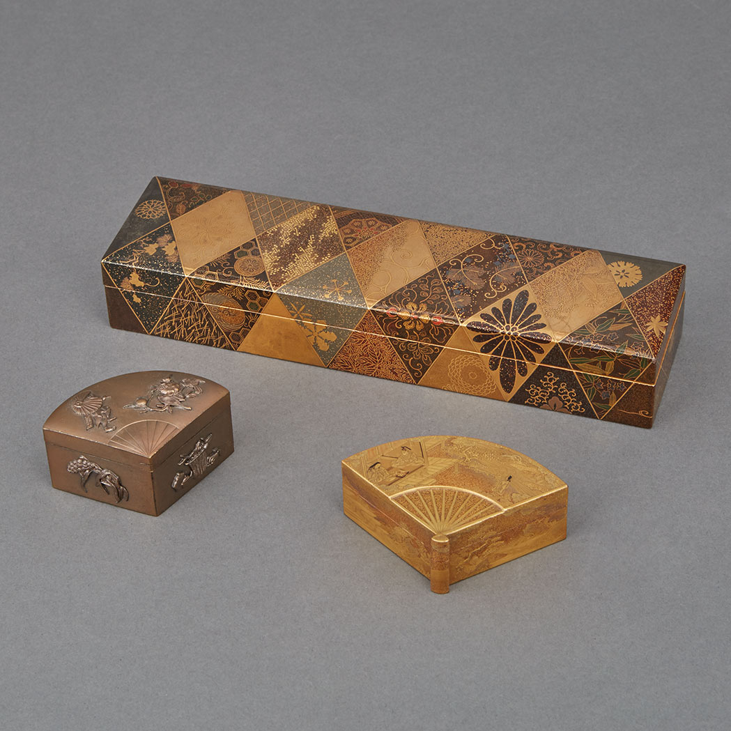 Appraisal: Two Japanese Boxes th th Century Each kobaku of fan