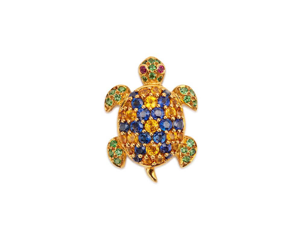 Appraisal: JEAN VITAU K Gold and Gemset Turtle Brooch JEAN VITAU