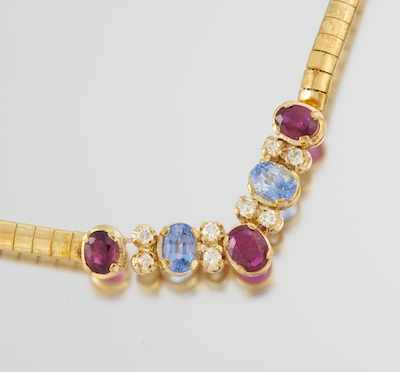 Appraisal: A Ladies' Omega Necklace with Diamonds and Gemstones k yellow