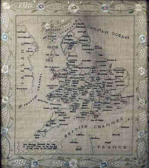 Appraisal: A William IV needlework ''Map'' sampler of England and Wales