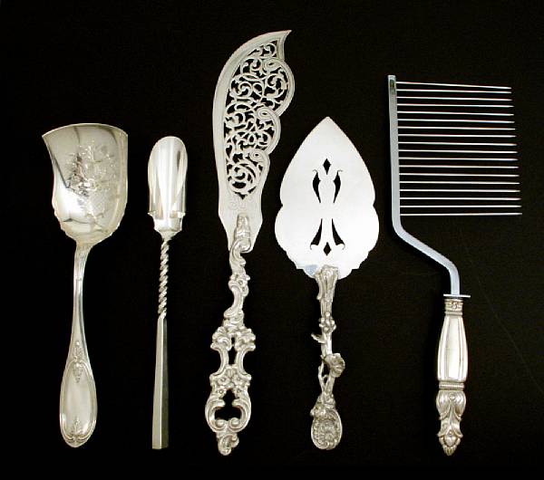 Appraisal: A group of silver flatware Comprising coin Olive berry scoop