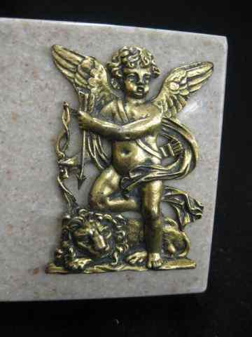 Appraisal: Bronze Marble Paperweight cherub lion decor '' square base