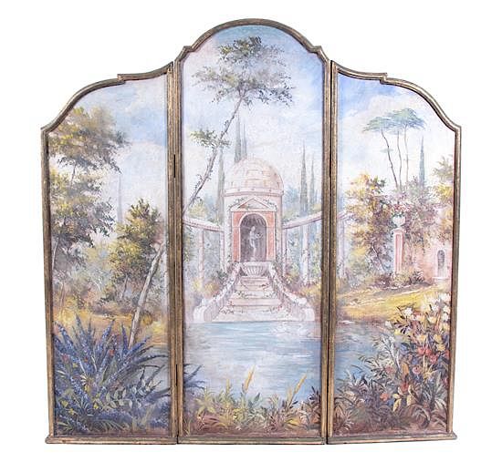 Appraisal: An Italian Three-Panel Painted Screen Height x each panel overall