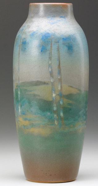 Appraisal: ROOKWOOD Scenic Vellum vase finely painted by M G Denzler