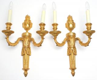 Appraisal: Pair of Neoclassical Gilt Bronze Sconces Flame-form finals Each H