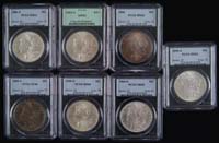 Appraisal: SEVEN GRADED CASED MORGAN SILVER DOLLARS Graded by PCGS -S