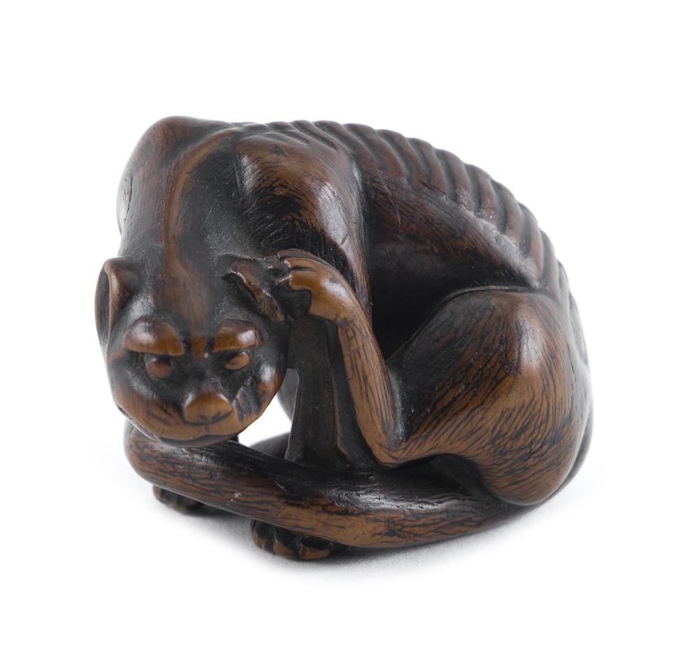 Appraisal: JAPANESE CARVED WOOD NETSUKE BY MASAMITSU TH CENTURY LENGTH JAPANESE