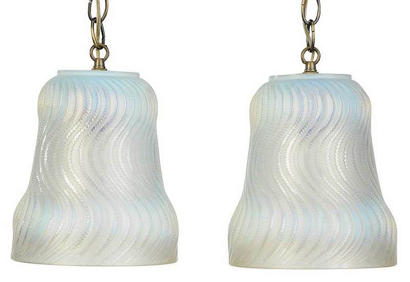 Appraisal: Two R Lalique Actinia Opalescent Glass Vases converted to hanging