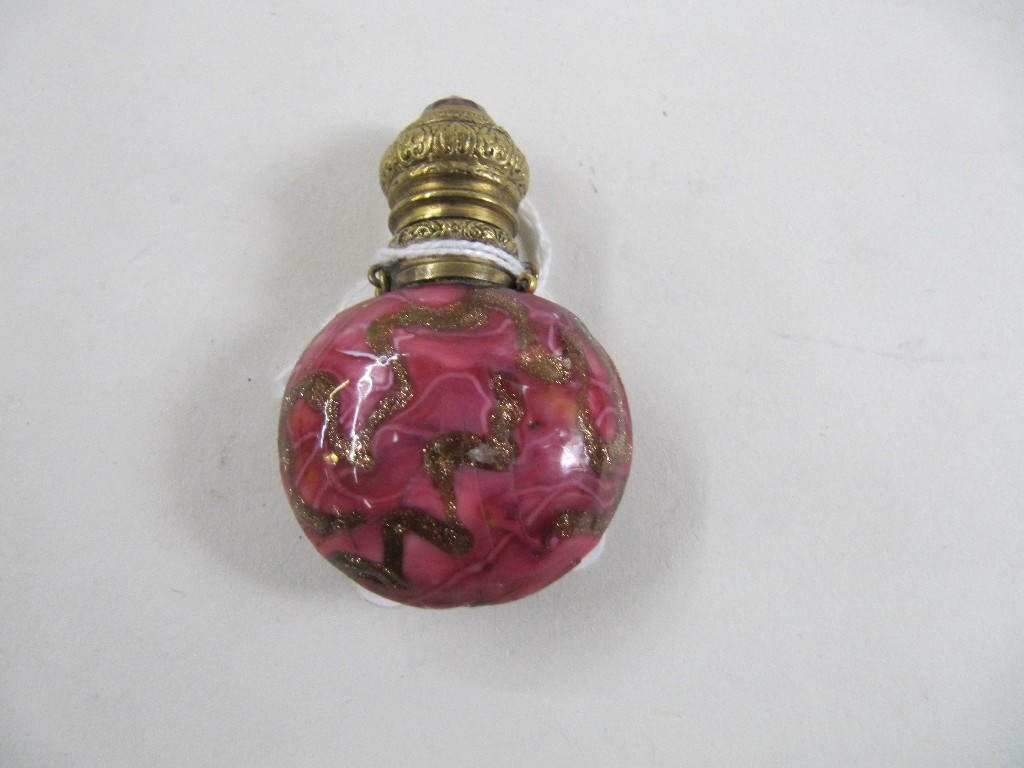 Appraisal: Pink and gilt glass scent bottle with stone bottle with