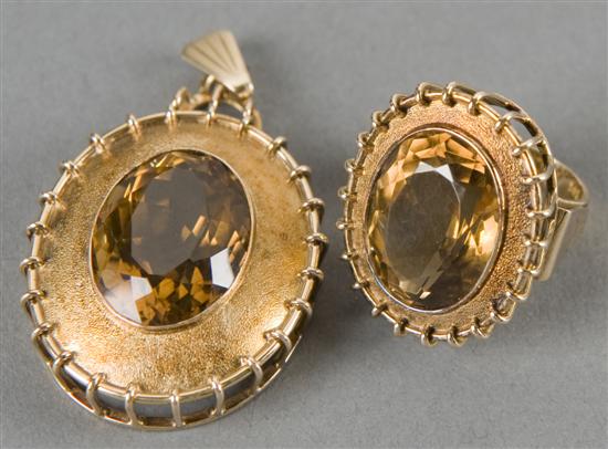 Appraisal: Smoky quartz ring and matching pendant set in KT yellow