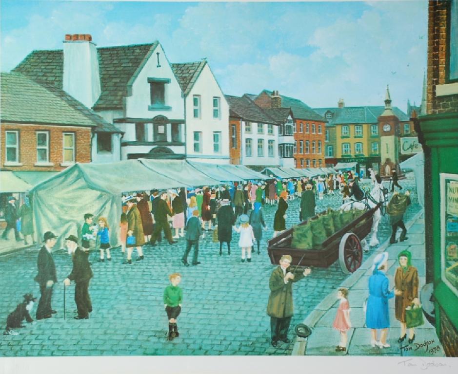 Appraisal: TOM DOBSON ARTIST SIGNED COLOURED PRINT Ormskirk Market x cm