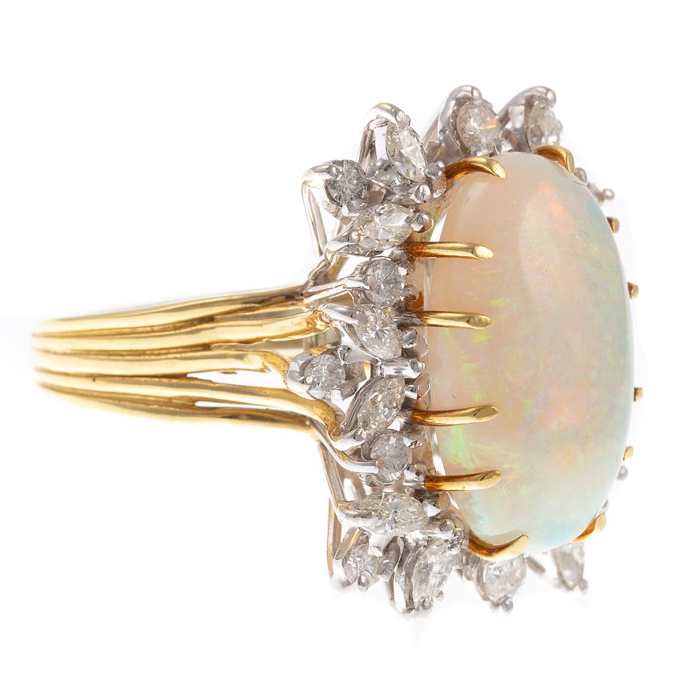 Appraisal: An Opal Diamond Ring in K Yellow White Gold K