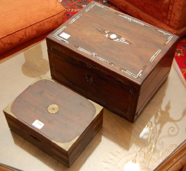 Appraisal: TWO ANTIQUE BOXES One cedar with brass caps the other