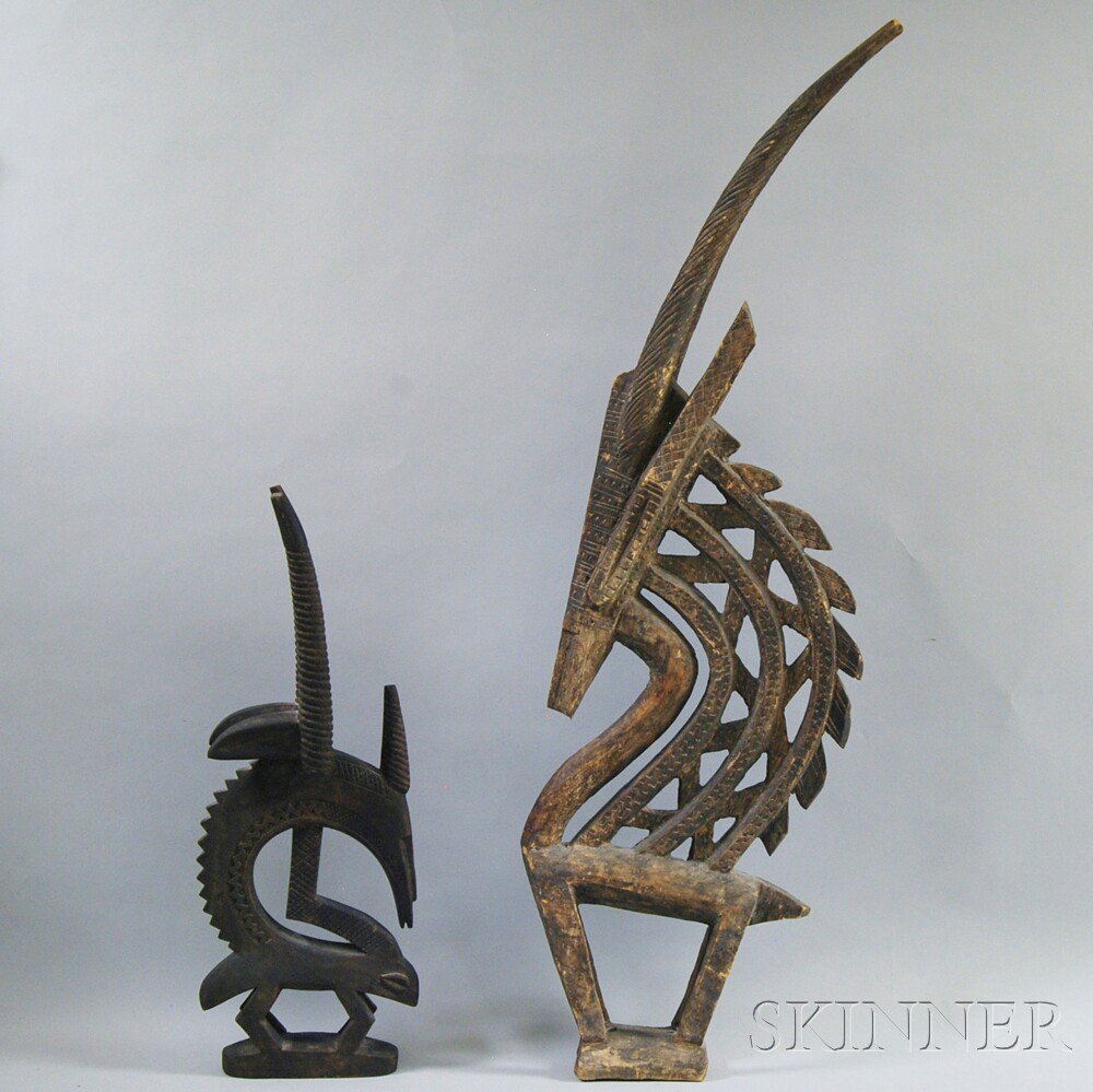 Appraisal: Two Carved Antelope Headdresses ht to in Estimate - The