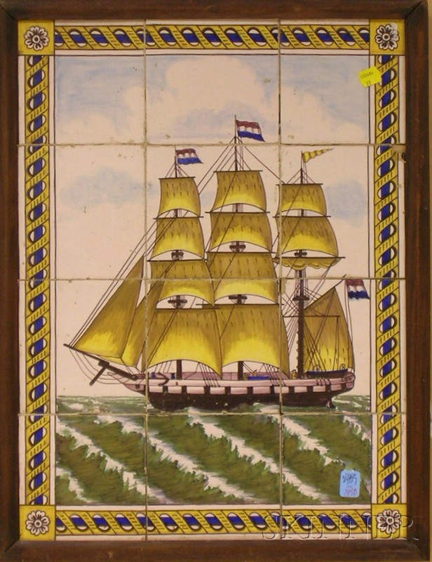 Appraisal: Framed Faience Tile Sailing Ship Panel comprised of in tiles