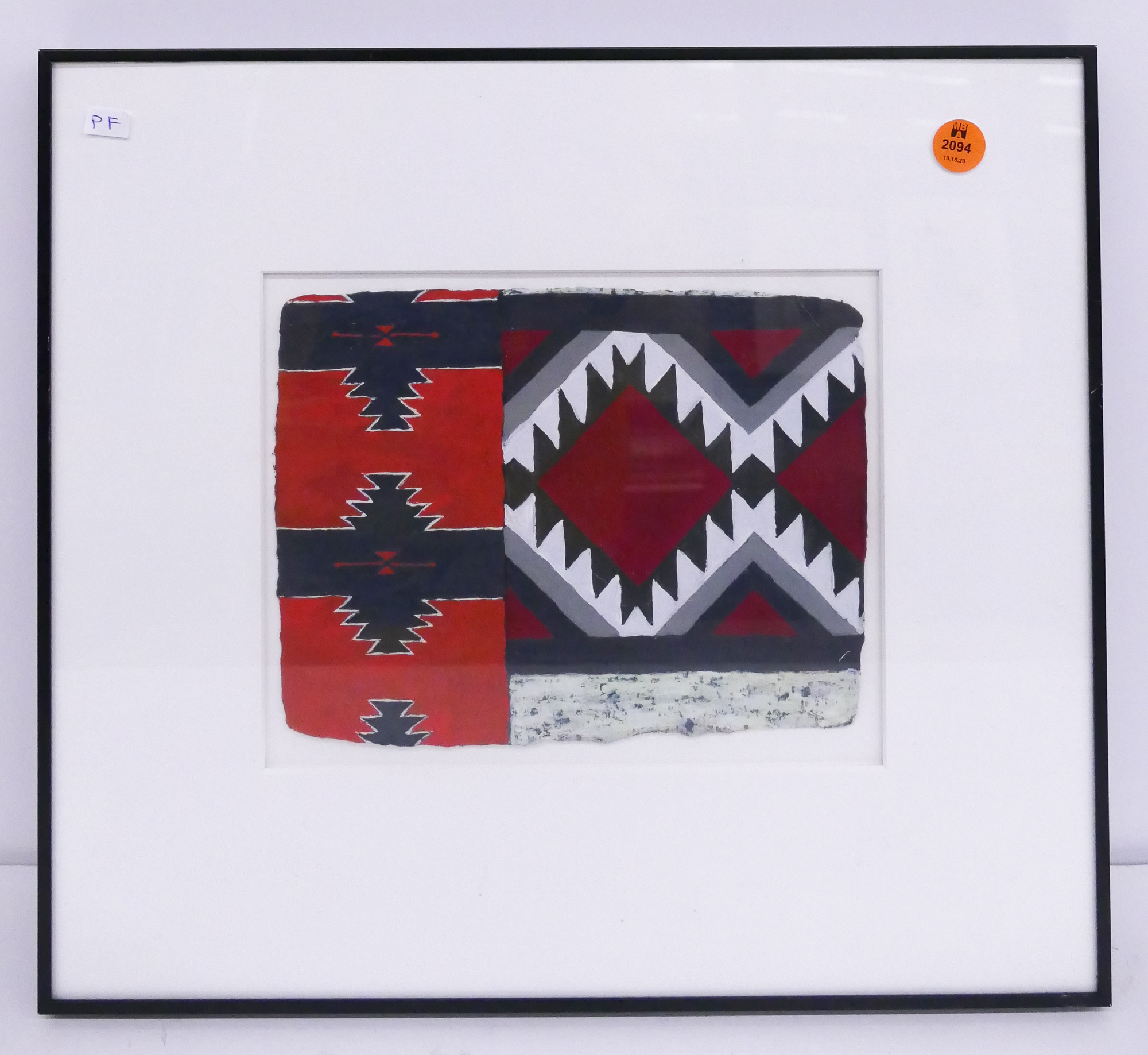 Appraisal: James Dietz 'Tapete' Casein on Paper Painting Framed- x ''-