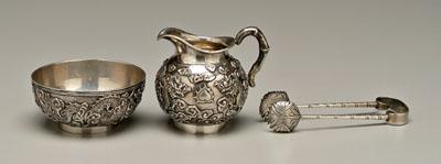 Appraisal: Three pieces Chinese export silver creamer and open sugar dragon