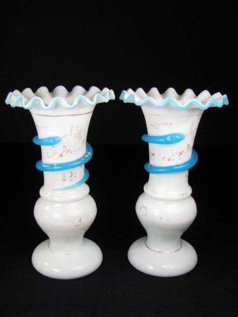 Appraisal: Pair of small hand painted glass ruffled pie crust rim