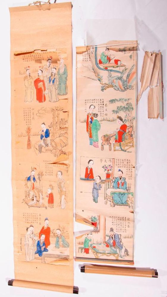 Appraisal: Two th century Chinese painted scrolls Two th century Chinese