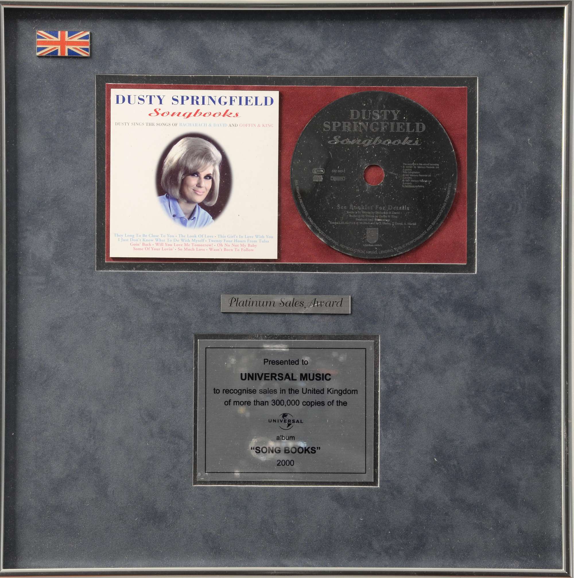 Appraisal: Dusty Springfield Platinum sales award presented to Universal Music to