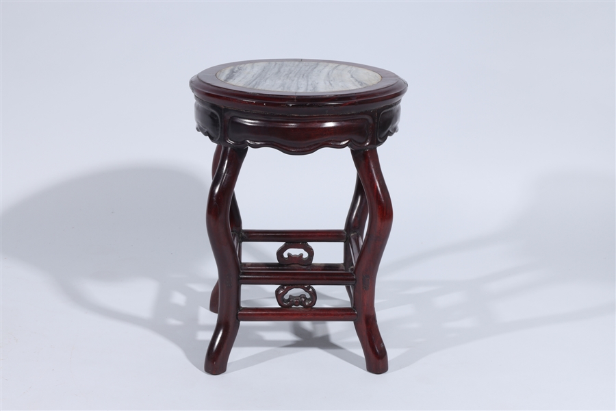 Appraisal: Chinese wooden stool with hardstone inlaid surface overall good condition