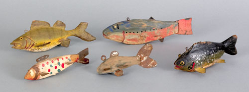 Appraisal: Five fish decoys mid th c longest - l