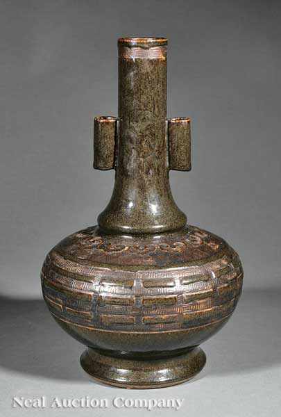 Appraisal: A Chinese Glazed Porcelain Bottle Vase th c compressed globular