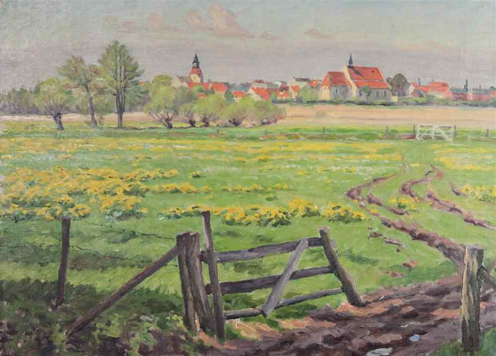 Appraisal: DANISH SCHOOL TH TH CENTURY DANISH VILLAGE SCENE Oil on