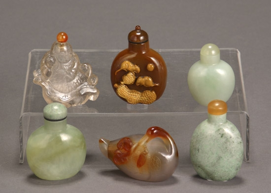 Appraisal: Six Chinese Hardstone Snuff Bottles th Century The first a