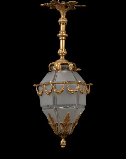 Appraisal: Louis XVI-Style Gilt-Brass and Frosted Glass Hall Lantern ca the