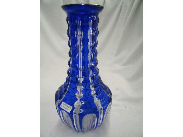 Appraisal: Cobalt Cut-to-Clear Glass Vase ribbed design excellent