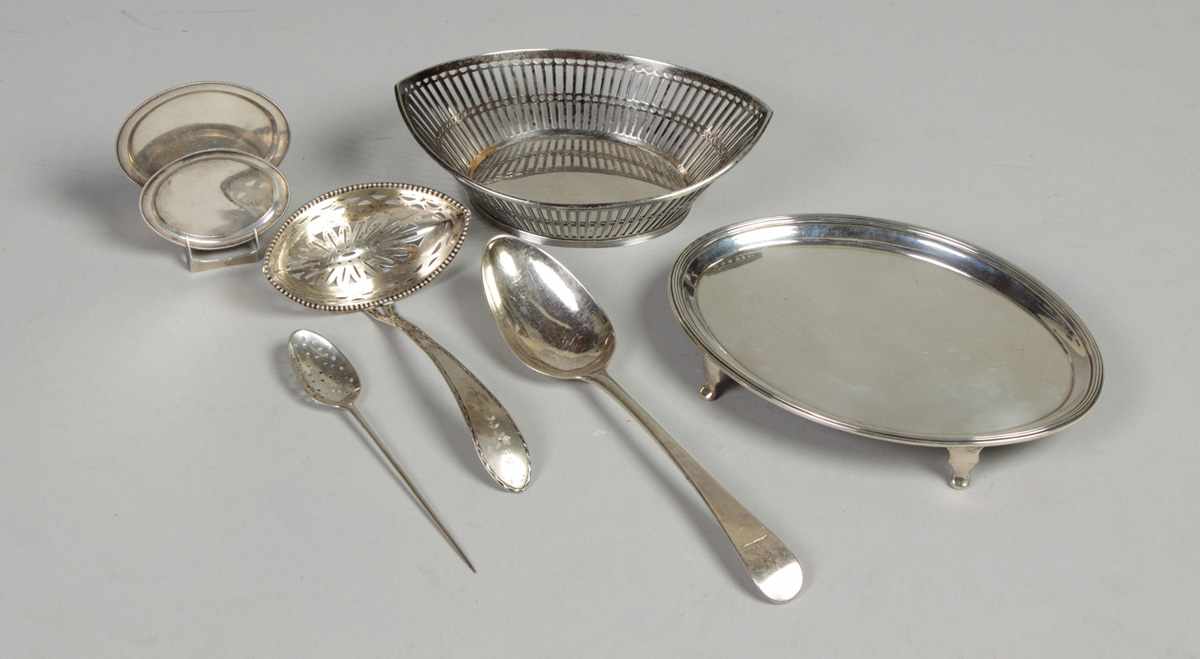 Appraisal: Sterling GS TH tray reticulated basket Hester Bateman tablespoon mini