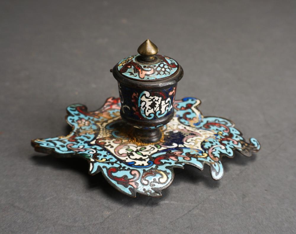 Appraisal: FRENCH CHAMPLEVE ENAMEL INKWELL H IN CM French Champleve Enamel