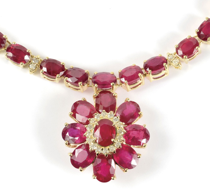 Appraisal: RUBY DIAMOND AND FOURTEEN KARAT GOLD NECKLACE - inches in