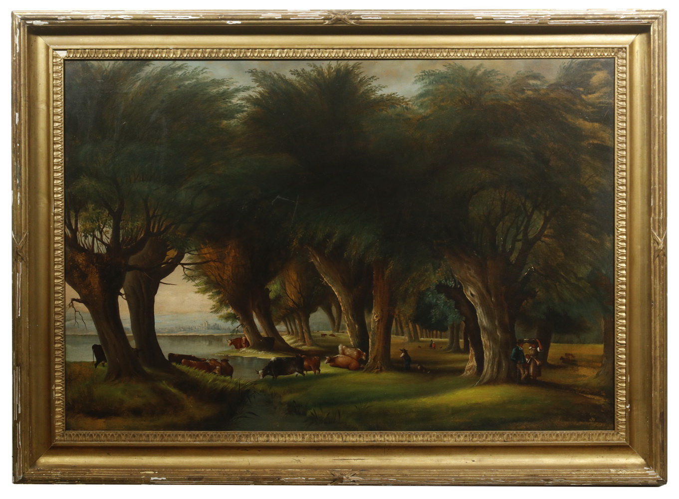 Appraisal: LARGE TH C ENGLISH IDYLLIC LANDSCAPE PAINTING View of an