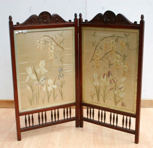 Appraisal: A late Victorian mahogany and silk two fold screen cm