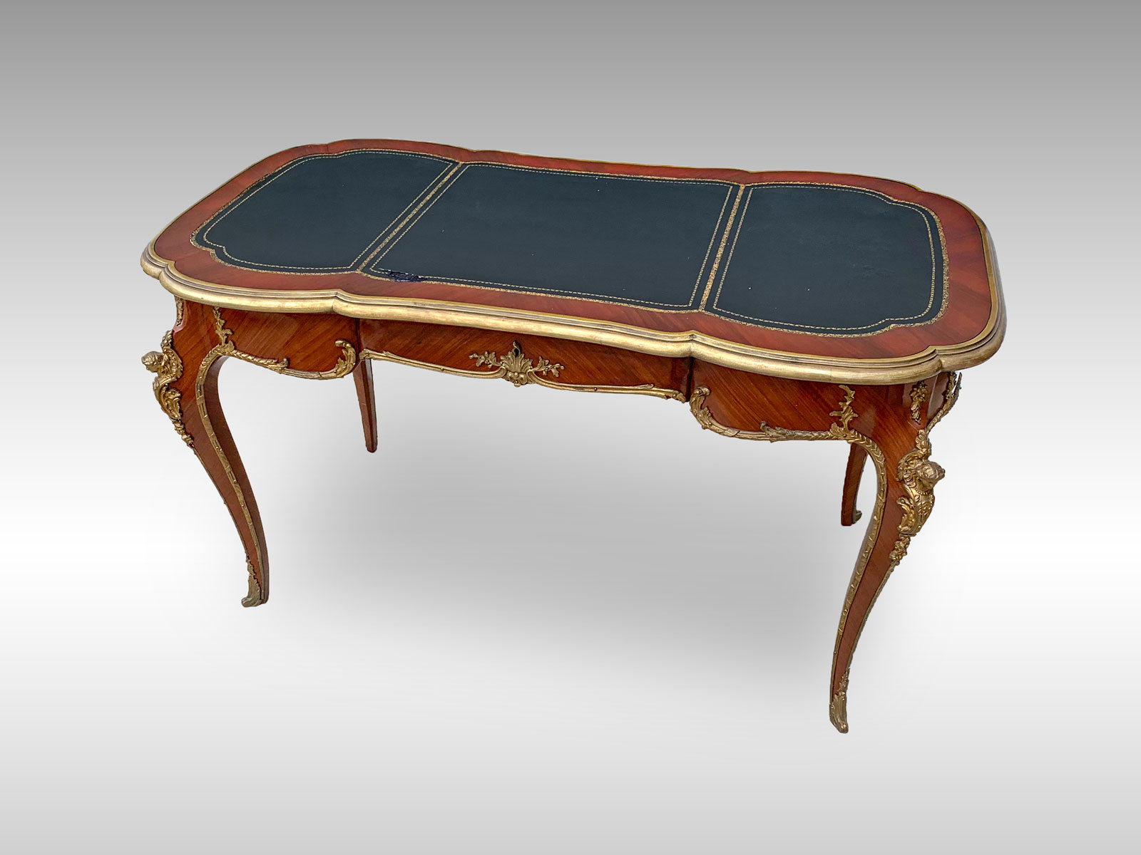 Appraisal: FRENCH ORMOLU LEATHER TOP DESK Black with gold embossed leather