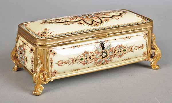 Appraisal: A French Gilt Bronze-Mounted Enameled Copper Rectangular Box c the