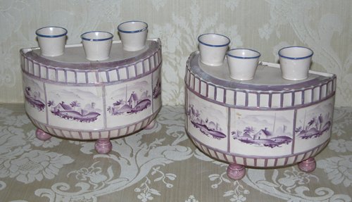 Appraisal: Title Pair Pink Lustre Decorated Demilune-shaped Bulb Pots Medium lustreware