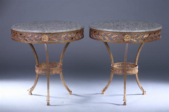 Appraisal: PAIR NEOCLASSICAL STYLE GILT METAL GUERIDONS WITH FAUX STONE ROUND